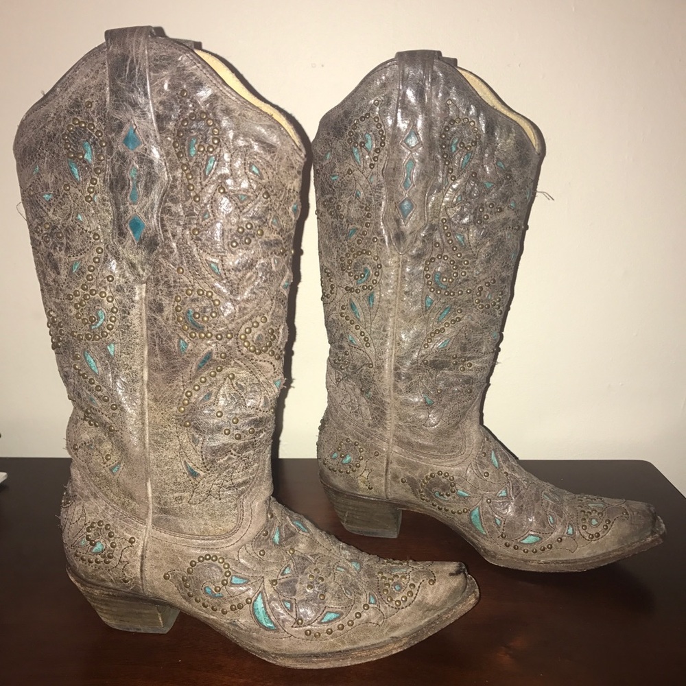 Corral Snip Toe Boots Turquoise Inlay & Studs